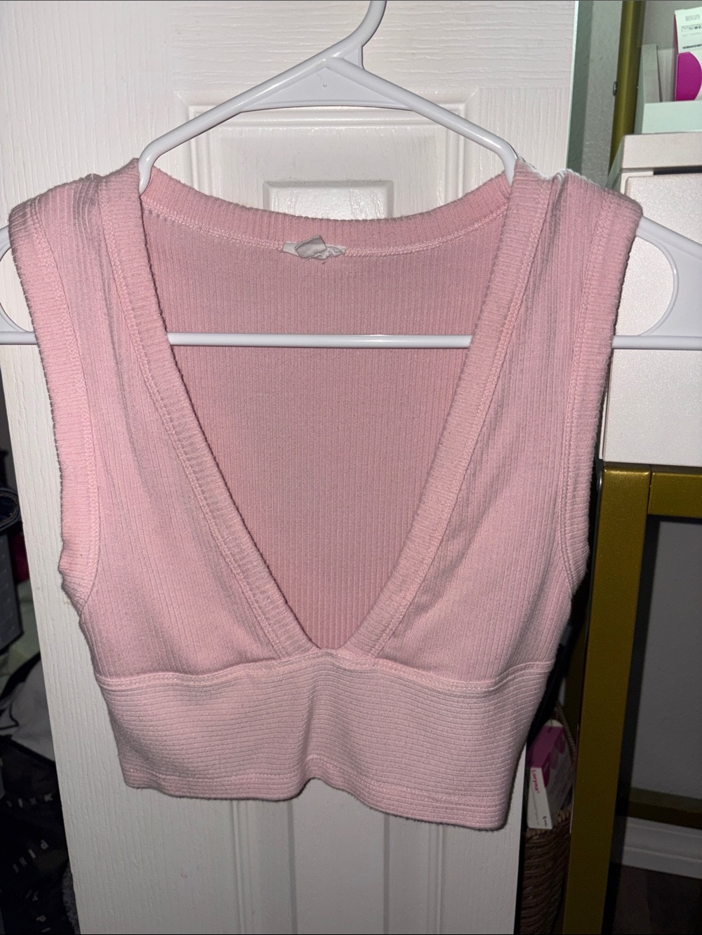 Garage Light Pink Ribbed Deep V Crop Tank